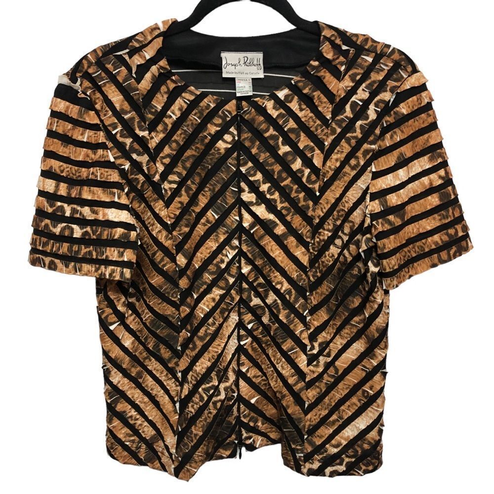 Vintage Joseph Ribkoff Animal‎ Print Short Sleeve Top Size 12 Two Way Zip